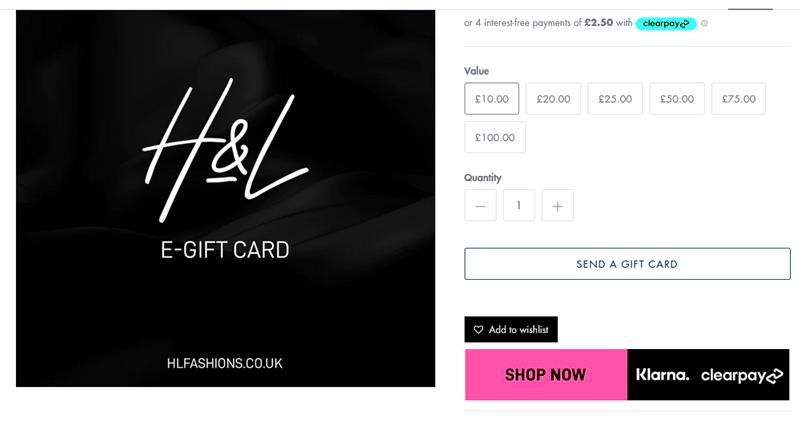 HL Gift Cards available to buy as gift